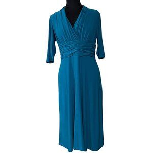 Women's Jones Wear Maxi V-Neck Dress Teal Blue Polyester Spandex Blend Size 8
